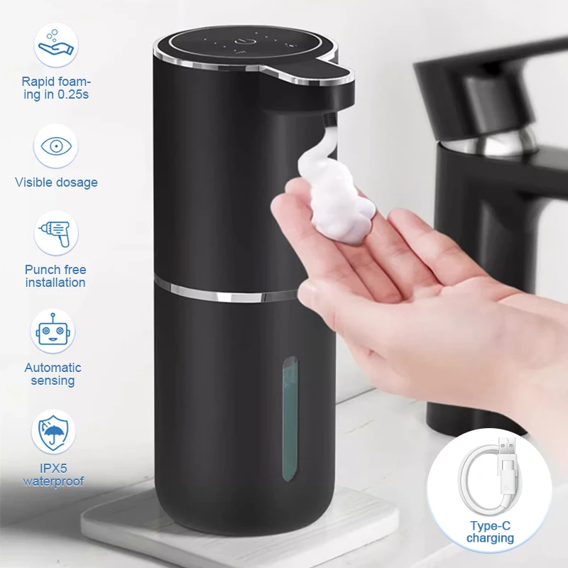 

Rechargeable Automatic Foam Soap Dispenser Hand Washer Touchless Smart Display Infrared Sensor Liquid Soap Dispensers 380ml