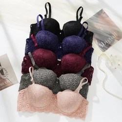 Lace Bra for Women Big Cup 1/2 Sexy Floral Underwire Underwear Ladies Push Up Thin Bra Half Cup 36-42C Black Gather Brassiere