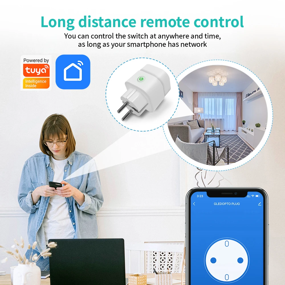 GLEDOPTO Smart Home Tuya WiFi EU Plug with Power Meter Energy Monitor Smart Life App Remote Control Wireless Data Timer Setting