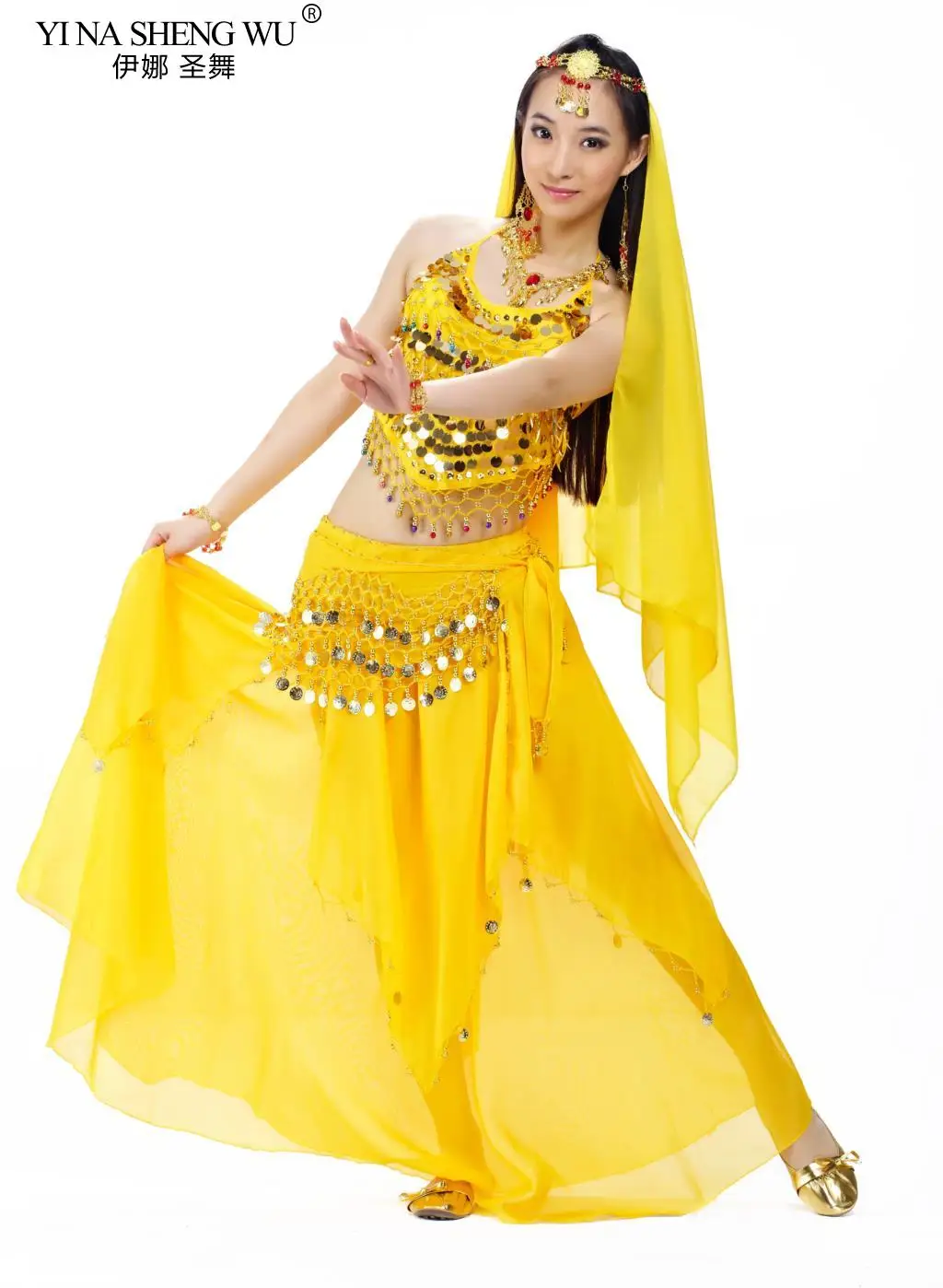 Set da 5 pezzi di abbigliamento da ballo di Bollywood Costumi di danza del ventre per le donne India Egitto Costumi di performance di danza Abito da ballo orientale
