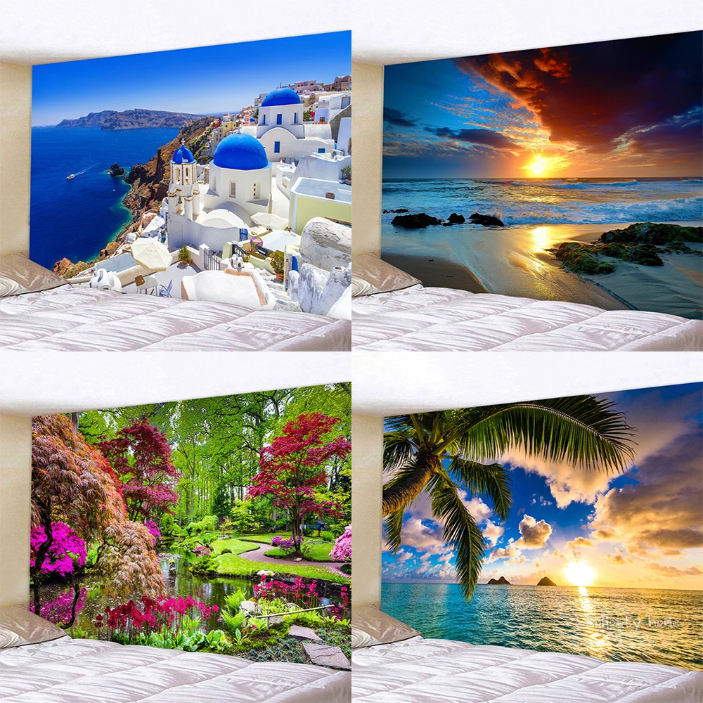 

Tapestry Wall Hanging Beautiful Sea Beach Landscape Art Bedroom Window Decoration Background