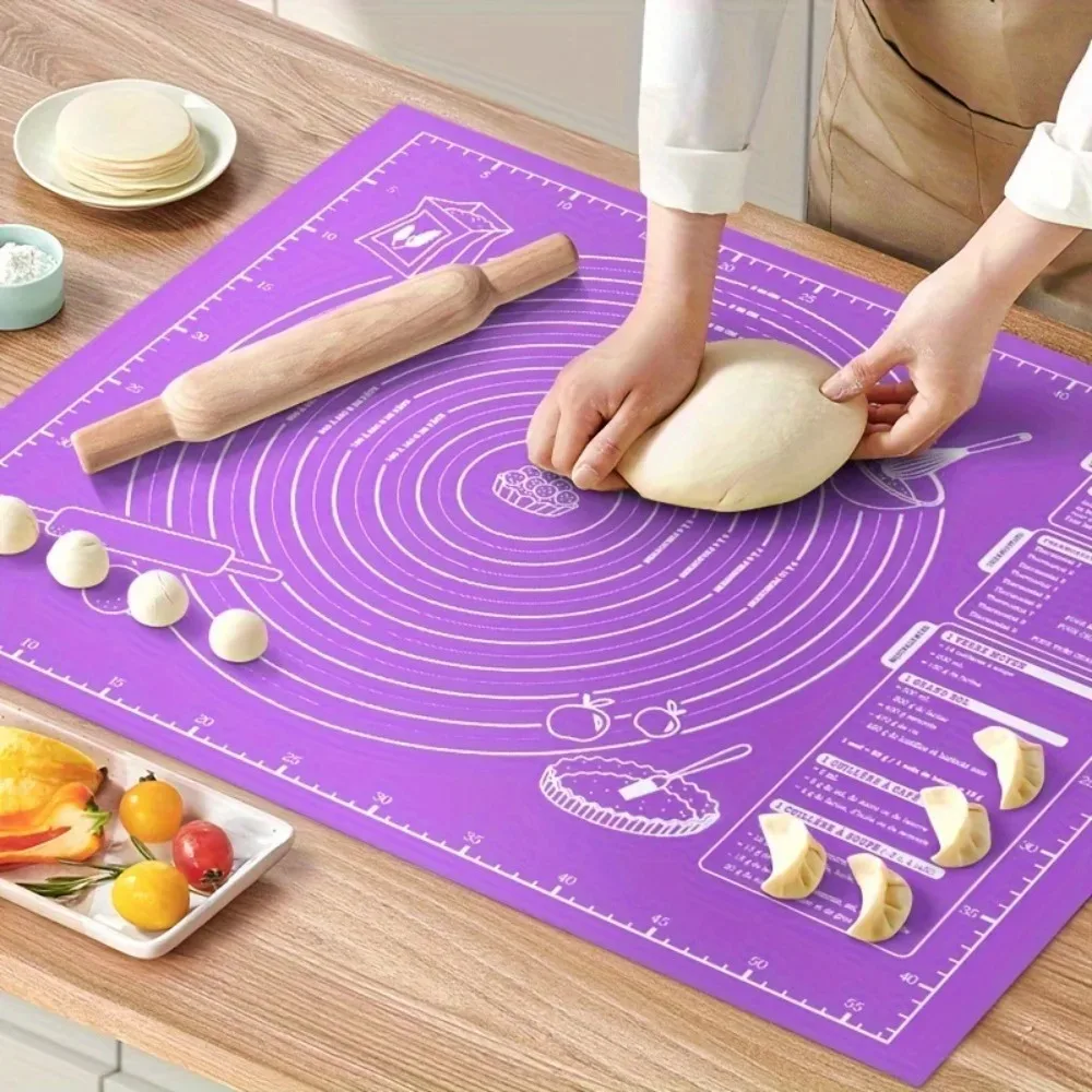 Food Grade Plastic Rolling Mat with Measuring Tool Non-Slip Kneading Mat Easy Clean Non-Stick Baking Utensil Reusable