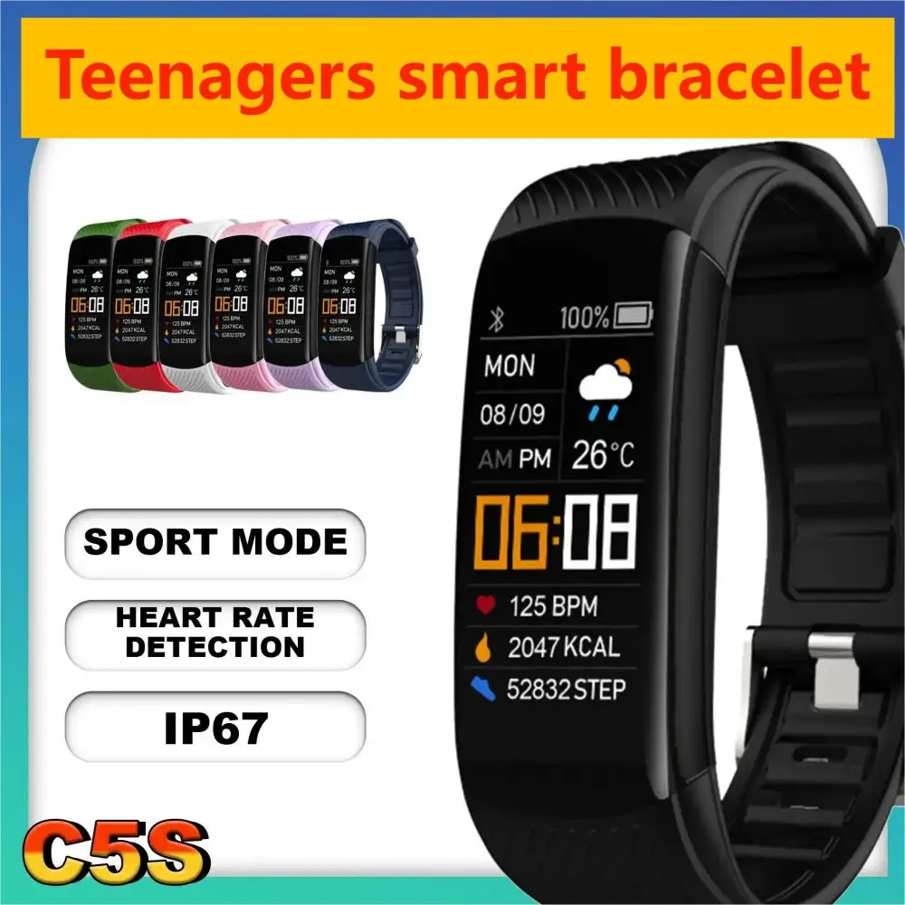 C5S Smart Watch Teenager Smartbracelet HD Color Screen Custom Wallpaper USB Charging Camera Control Fitness Sports Smartband