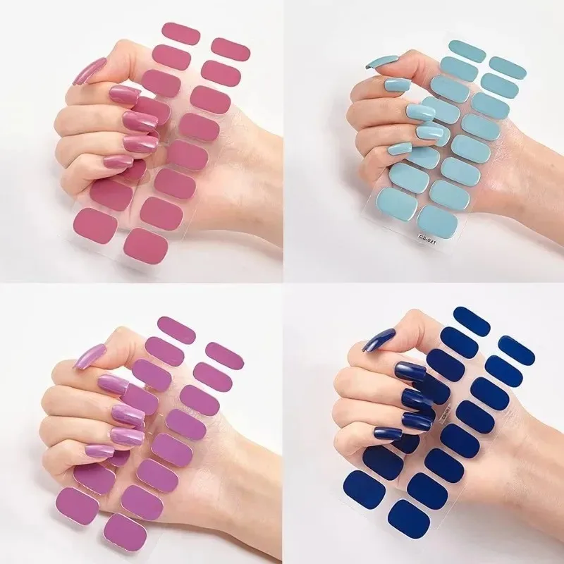 Hotselling 20 effen kleuren nagelstickers, volledige nagelwraps, zelfklevende gel nageldecoratie voor vrouwen en meisjes