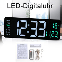 16 Inch LED Digital Wall Clock Remote Control CountDown Timer Dimmer USB Large Wall Clock with Date Week Temperature