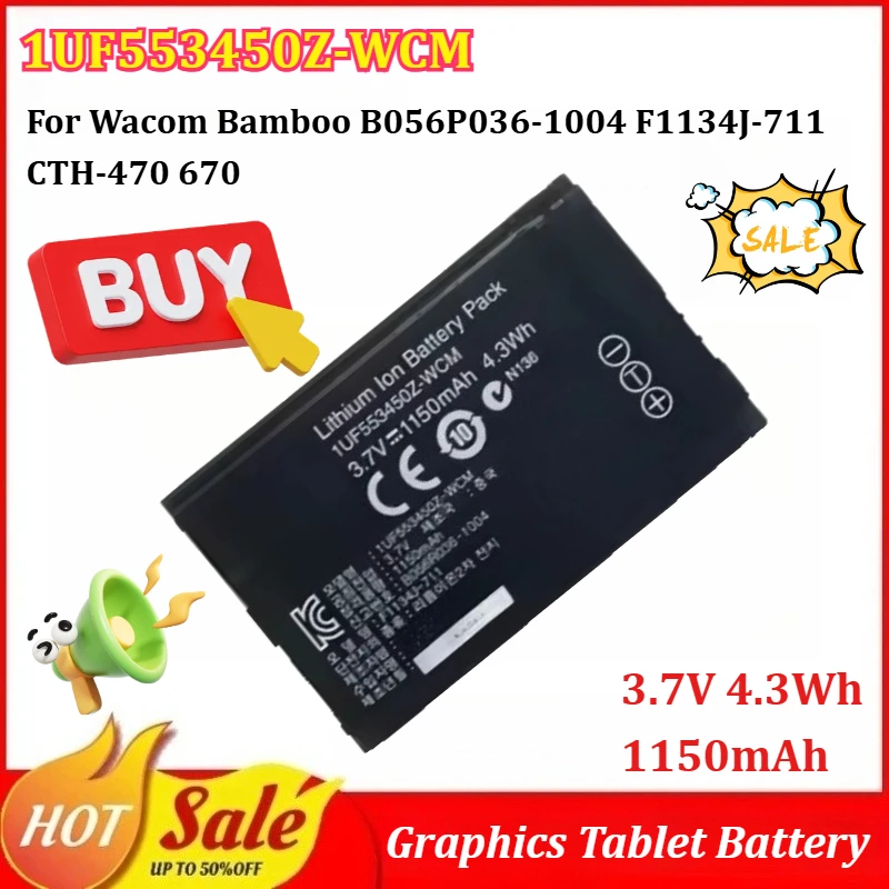 

New 1UF553450Z-WCM 3.7V 4.3Wh 1150mAh Graphics Tablet Battery for Wacom Bamboo B056P036-1004 F1134J-711 CTH-470 670