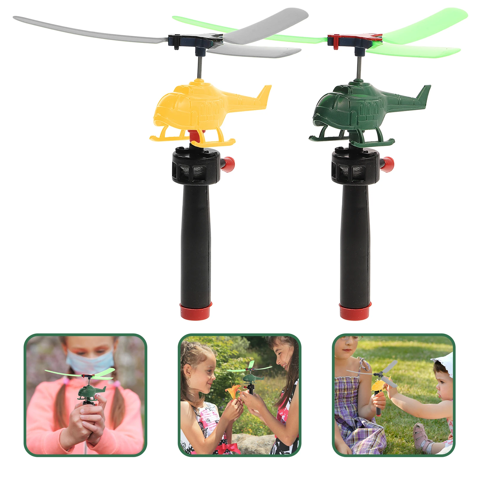8 Pcs Pull String Flying Toys Airplane for Friendship Development Helicopter Plastic Family Fun
