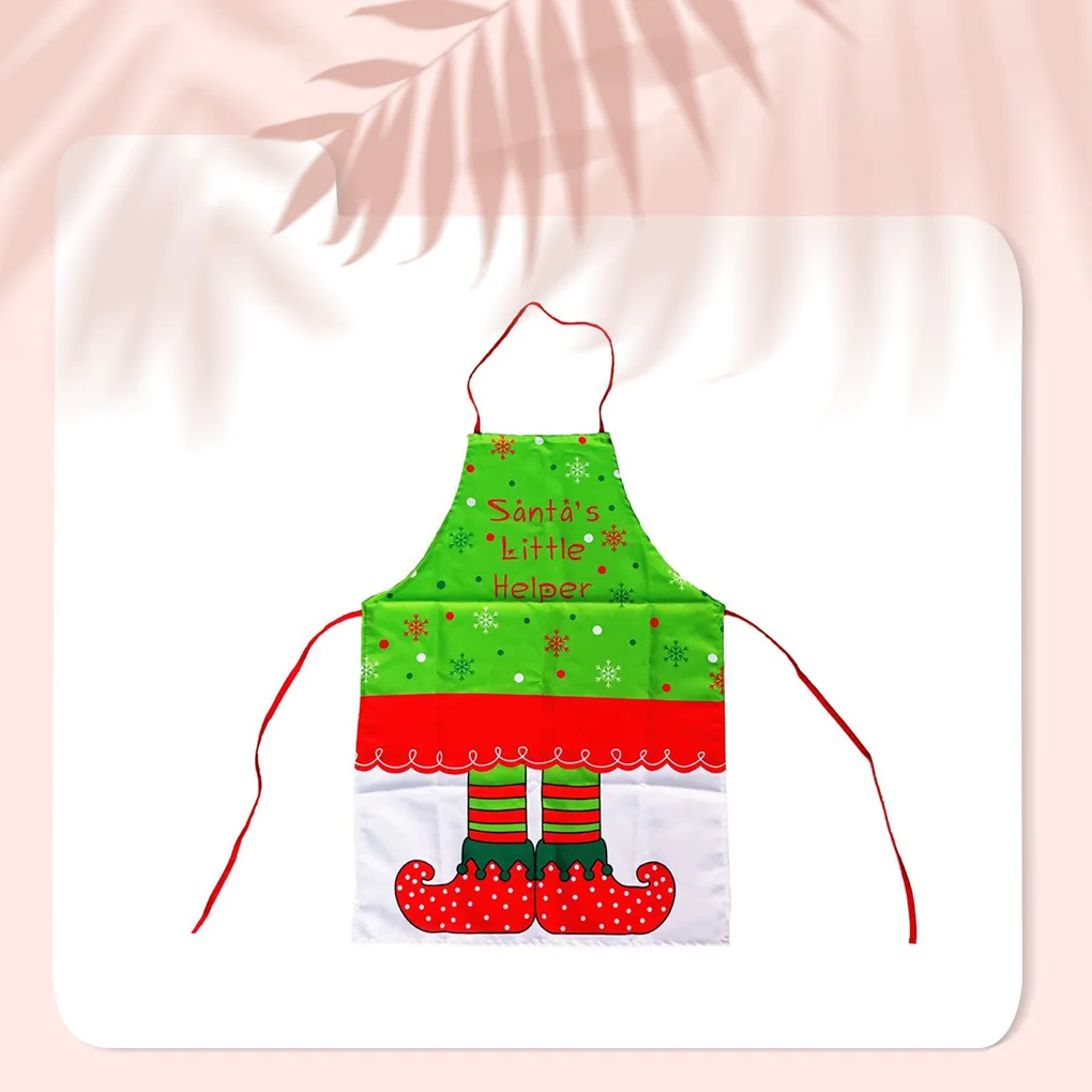 Christmas Elf Pattern Print Apron Women’s Cute Kitchen Apron Xmas Decoration