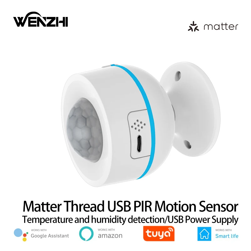 

Датчик движения Matter PIR для перемещения человеческого тела с детектором температуры и влажности USB 5 В/BatteryTuya Samrt Life Домашняя автоматизация