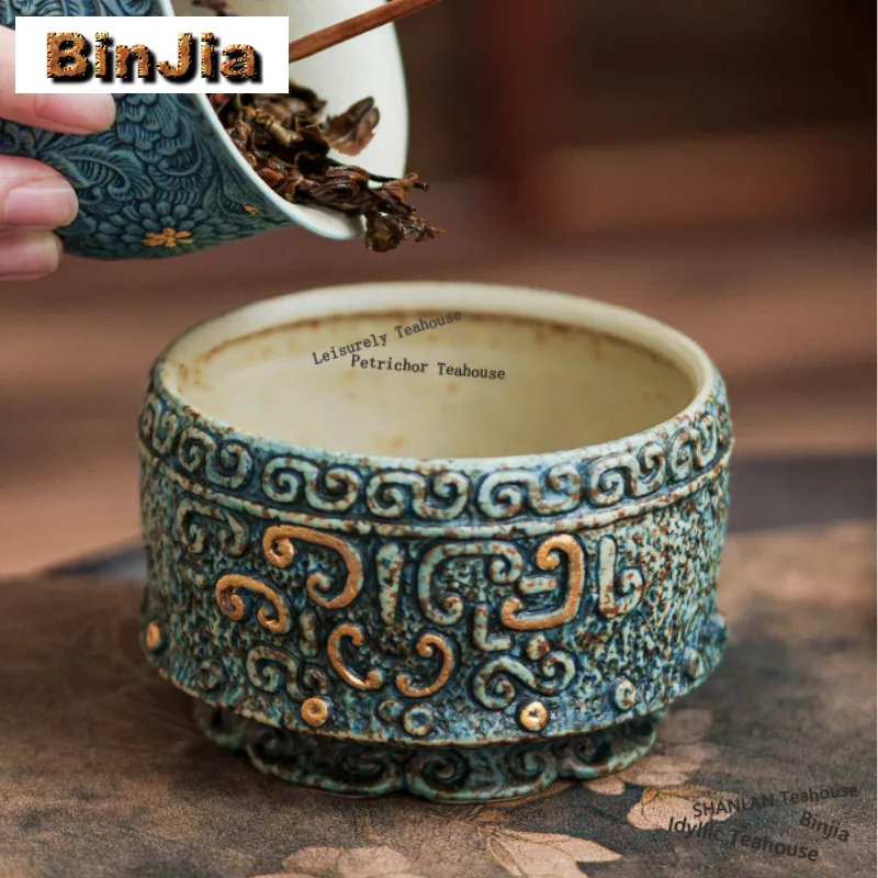 

350ml Gray Blue Sprinkle Gold Relief Jianshui Ancient Tea Wash Tea Residue Bucket Household Chaxi Teaware Supplies Decoration