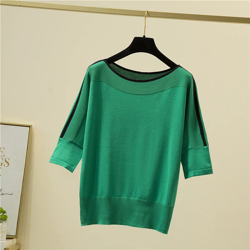 Summer Fashion Women Knitted Tops Stylish Solid Blouse Ice Silk Pullover Short Sleeve Loose Thin Tops Women\'s Clothing New 14425