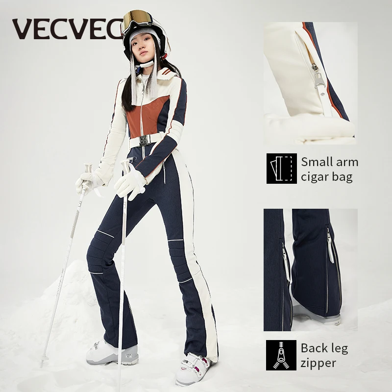 VECVEC Slim Ski Breathable Suit Women Snowboard Clothing Snow Suit Windproof Waterproof One Piece Bib Ski Wear