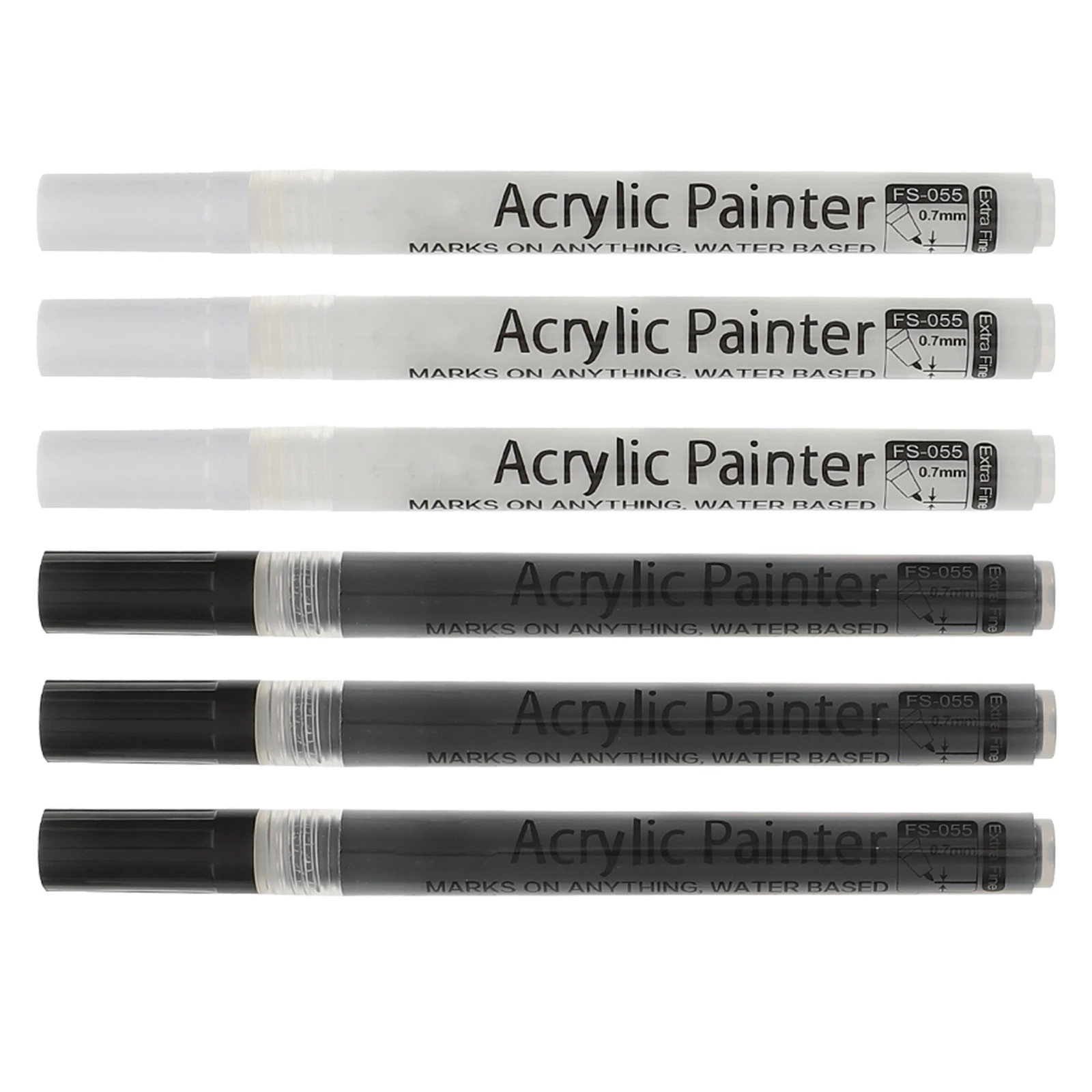 

6pcs Acrylic Markers Fine Tip Odorless Painting Pens for Kids Adults White Permanent Supplies Brush Tool Set
