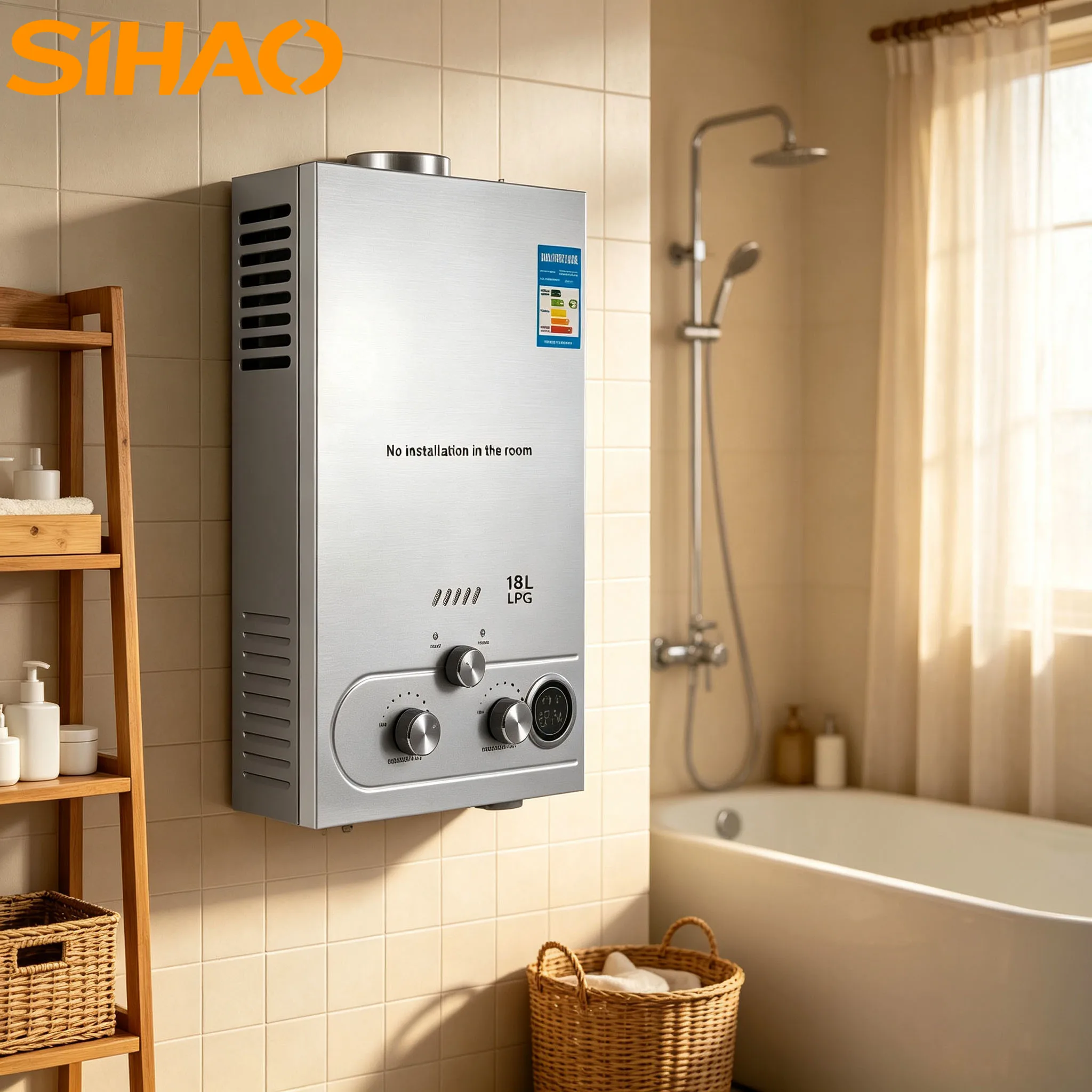 SIHAO  Instantaneous Hot Water Heater Wall-Mounted Adjustable Gas/Water Knobs Home Bathroom Appliance Heaters Multiple Safety Protection 6L 8L10L 12L 16L 18L