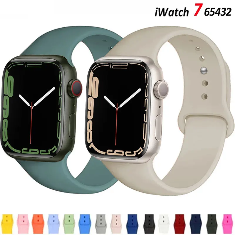 Tali untuk Tali Jam Tangan Apple 45Mm 41Mm 40Mm 44Mm 38Mm 42Mm Gelang Jam Tangan Silikon Korea Gelang Jam Tangan Pintar Seri IWatch 7 3 4 5 6 SE