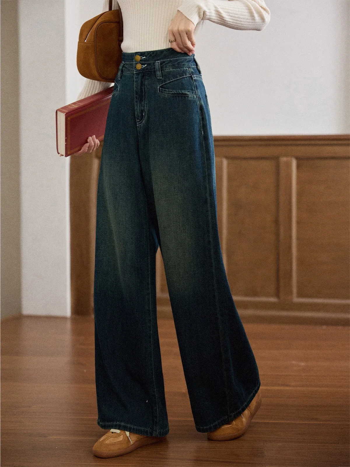 

Женские повседневные джинсы свободного прямого кроя, осенняя новинка, широкие брюки в стиле индиго.