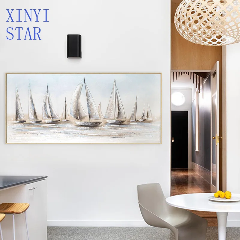 Sailing oil painting hand painted smooth sailing living room decorative painting sea view porch master bedroom Dafen village