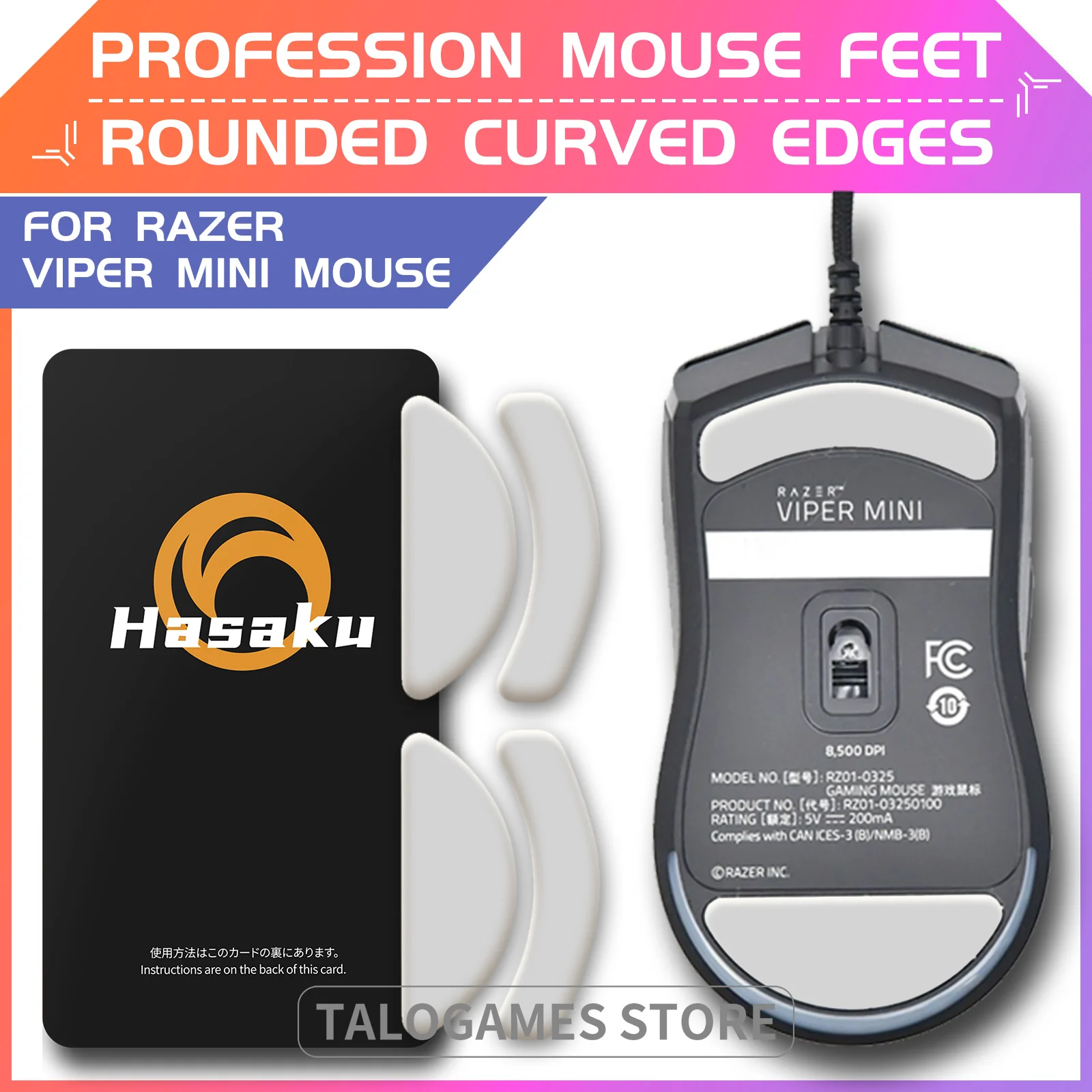 2 Sets HASAKU Rounded Curved Edges Gaming Mouse Feet Skates for Razer Viper Mini Gaming Mouse Feet Pad Replacement