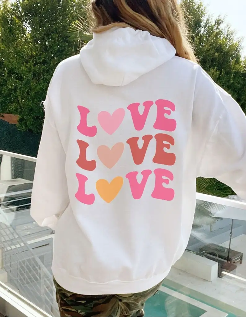 Colored LOVE LOVE LOVE Hoodie Women Hoody Sweatshirts Pullovers Fashion graphic pure cotton Streetwear top jumper fit hoodies