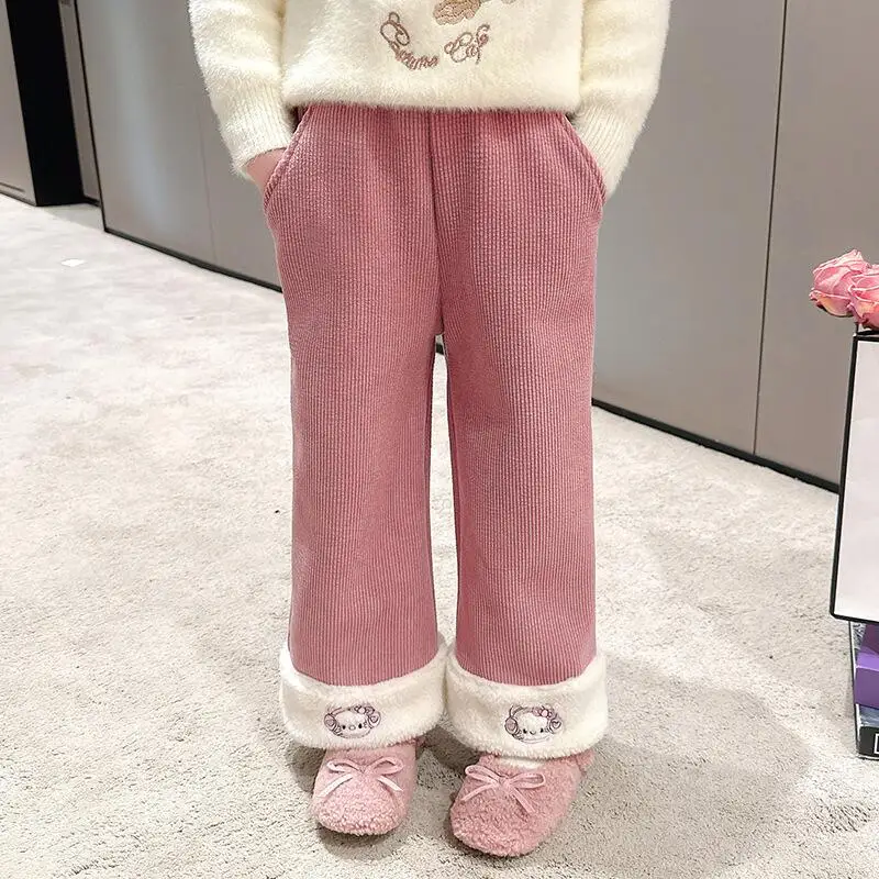 

Sanrio Hello Kitty Winter Straight-Leg Pants Girl Autumn Thicken Child Jeans Kawaii Anime Cartoon Fashion New Casual Clothing