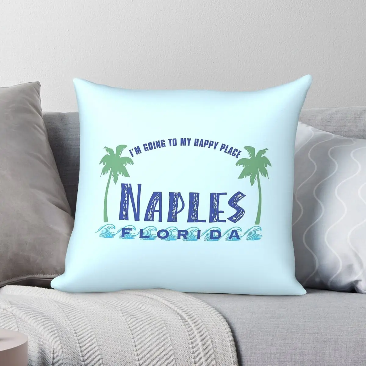 Naples Florida Happy Place Square Pillowcase Polyester Linen Velvet Printed Zip Decor Pillow Case Home Cushion Cover