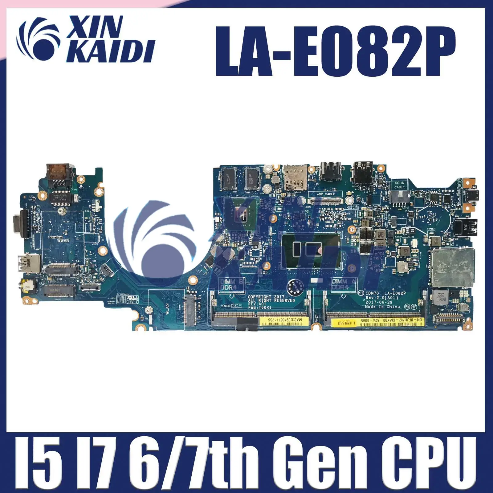 Computer Mainboard For DELL Latitude 5480 E5480 0RY08D 0YYRGW 0VD6TR LA-E082P Laptop Motherboard with I5 I7 6th 7th Gen CPU V2G