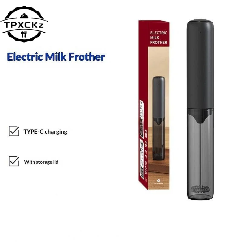 Rechargeable Electric Milk Frother With Type C Charging And Storage Lid Perfect For Making Latte Cappuccino Coffee
