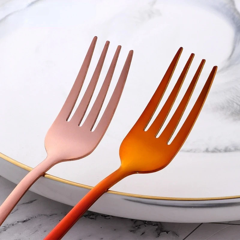 Colors Stainless Steel Long Handle Dinner fork Korean Rainbow Fork Hotel Restaurant Party Supplies Dinnerware Steak Gold Fork