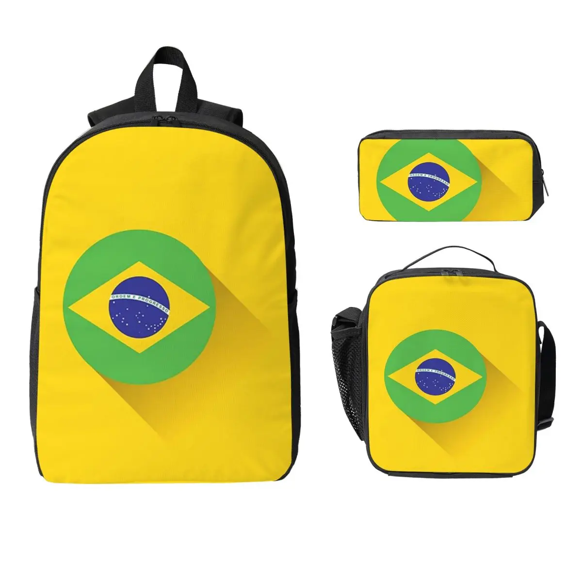 

Brazil Flag Backpack Student Boys Girls BookBag School Bag Computer Shoulder Bags 3ps Insulated Lunch Bag Pencil Case