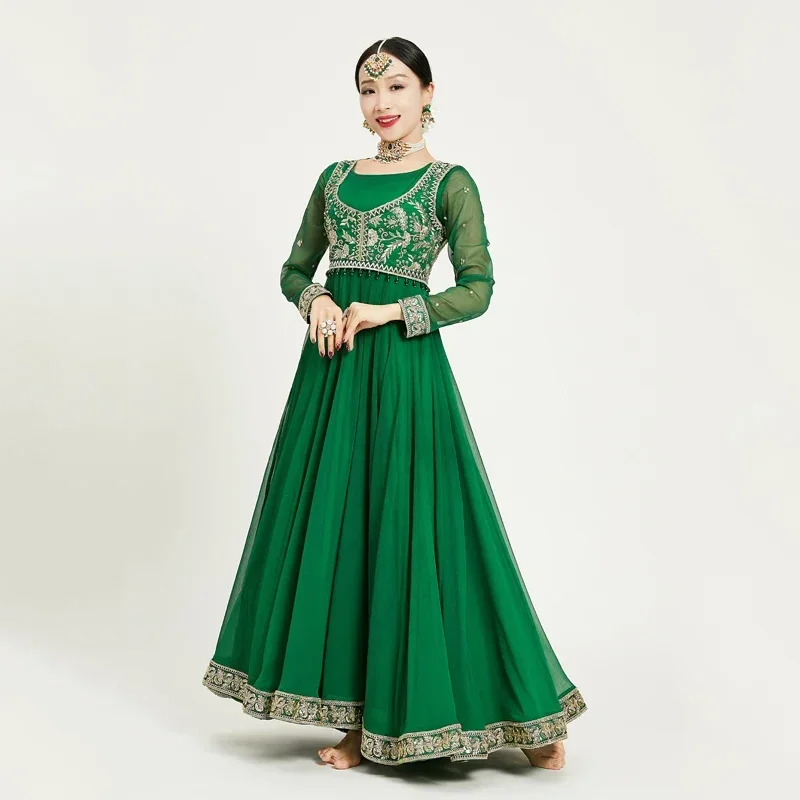 Indian Dance Folk Costume Bollywood Dance Embroidered Green Dress Belly Dance Suit Oriental Classical Clothing DQL7580