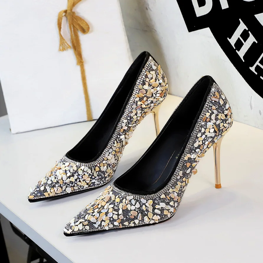 BIGTREE Fashion Sequined Crystal Decoration Pointed Toe Woman Pumps Thin Heels Wedding Party Ladies Shoes Zapatillas De Mujer view 3