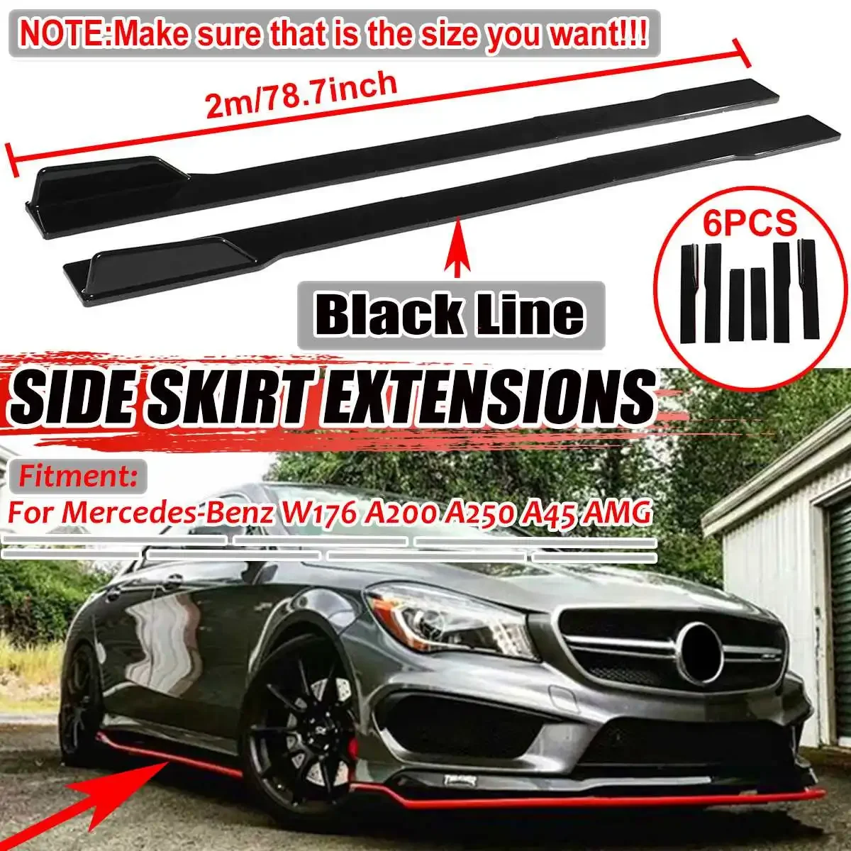 

2m Car Side Skirt Extensions Spoiler Rocker Splitter For Benz W205 W204 W203 W211 W212 W213 W117 C117 W176 For AMG For GTR