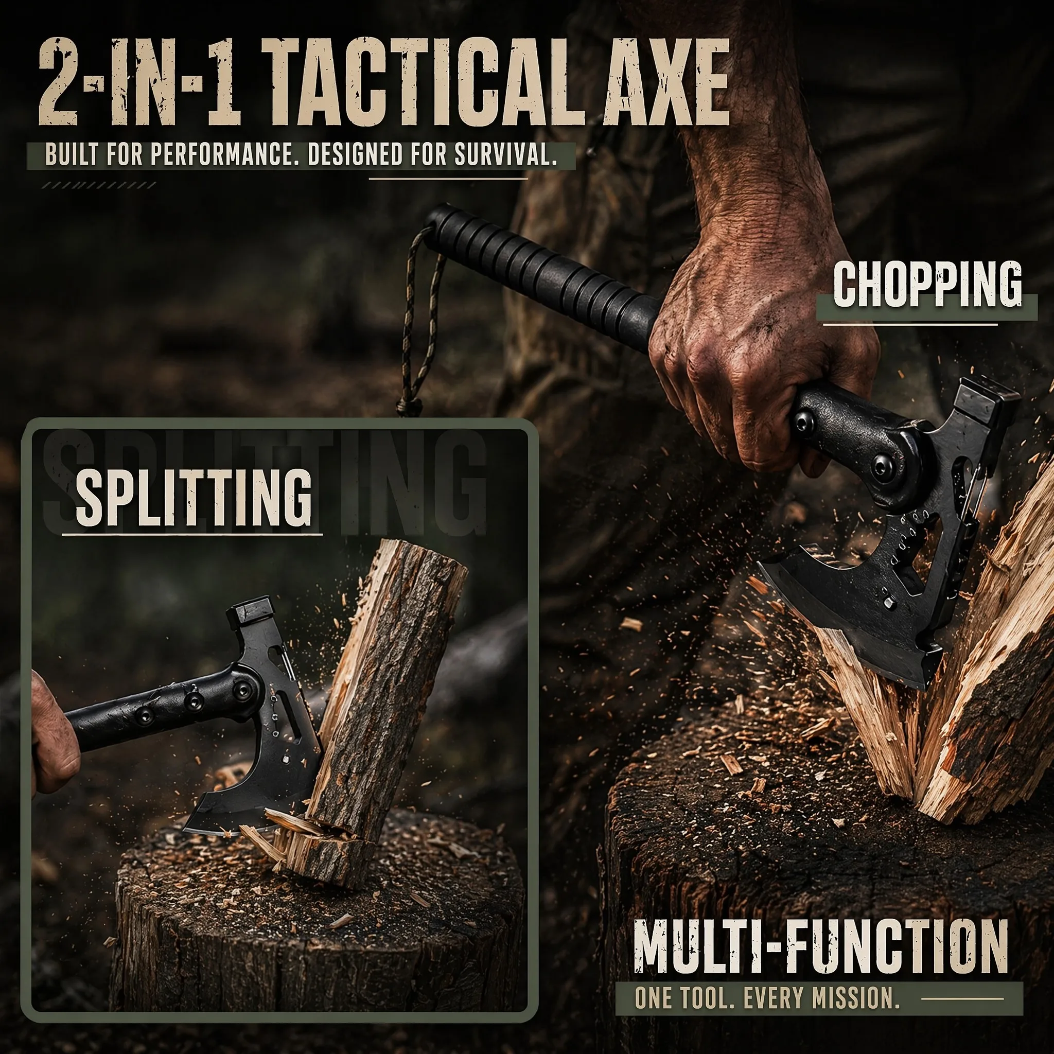 Outdoor Axe 2-Piece Kit - Multifunctional Tactical Hatchets with Sheaths, Outdoor Axe, Hack Axe, Camping Multipurpose Axe，All-in-One Survival Tools for Camping, Bushcraft, and Outdoor Work - view 3