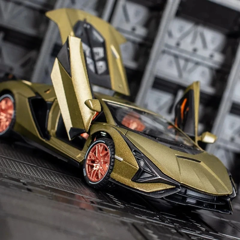 Para puertas de modelo de coche de aleación Lamborghini sian de simulación 1:24 y maletero del capó del motor se puede abrir detalles ricos mano de obra fina