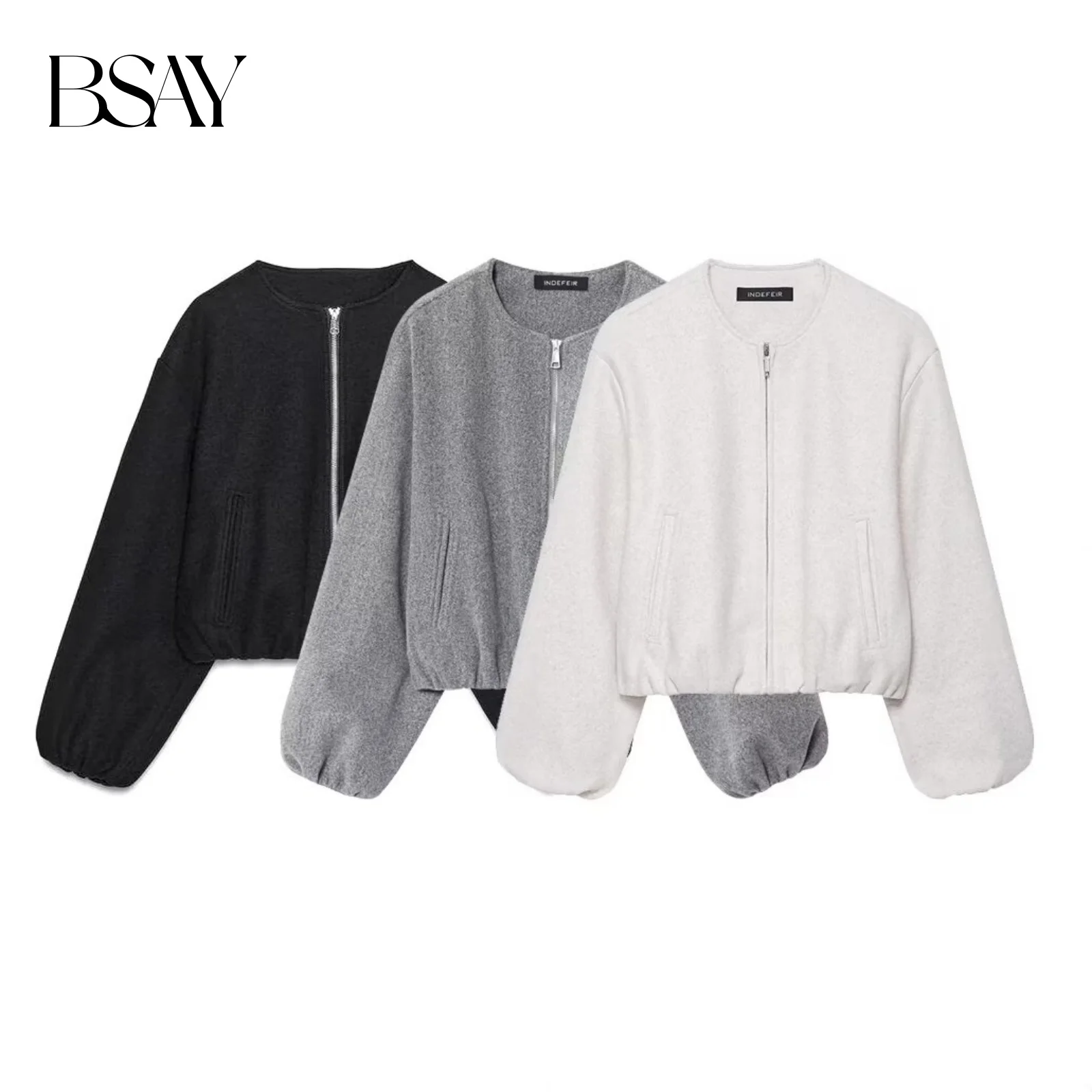 

BSAY, простая женская осенняя новинка на молнии с круглым вырезом, новинка 2025 года, однотонная мягкая универсальная куртка пилота с длинными рукавами