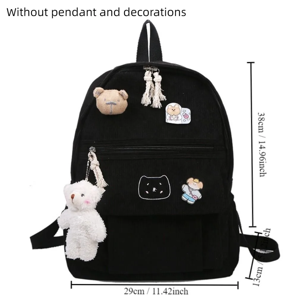 Pure Color Corduroy Backpack Fashion Women School Backpack Women Backpack Teenger Girl School Bags Female