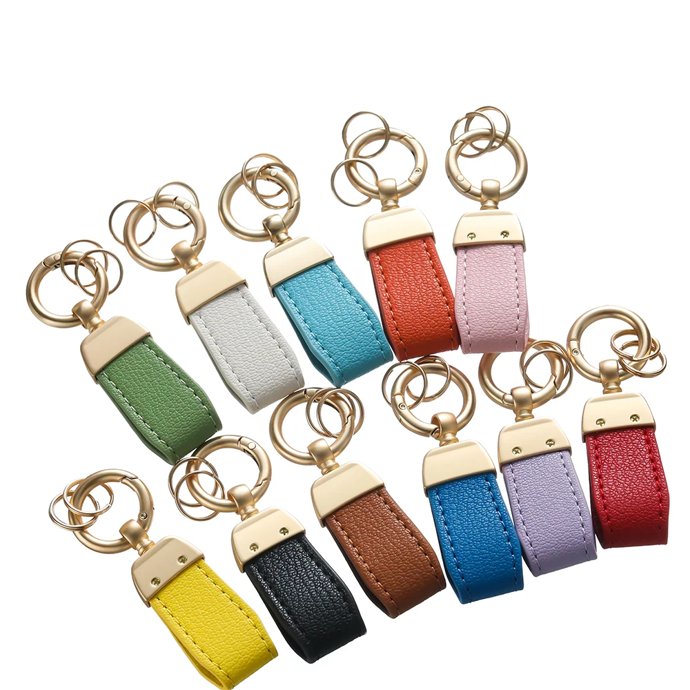 PU Leather French Key Holder Women Gold Color Metal Keyring Rope Leather Keychain For DIY Keyring Pendant Jewelry Accessories