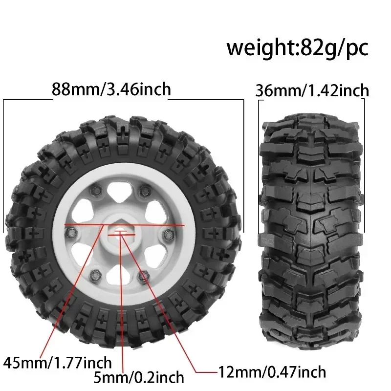 

4pcs 88mm 1.9" Beadlock Plastic wheel hub and Soft Rubber Tire Set for 1/10 RC Crawler Car Axial SCX10 Pro Capra Trxs TRX4 D90