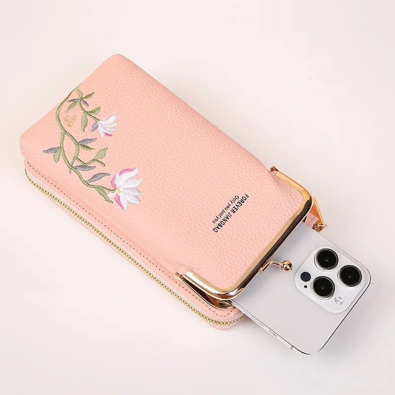 2024 Women Crossbody Bag PU Leather Phone Purse Bag Elegant Flower Pattern Messenger Bag Small Female Shoulder Handbag For Girls