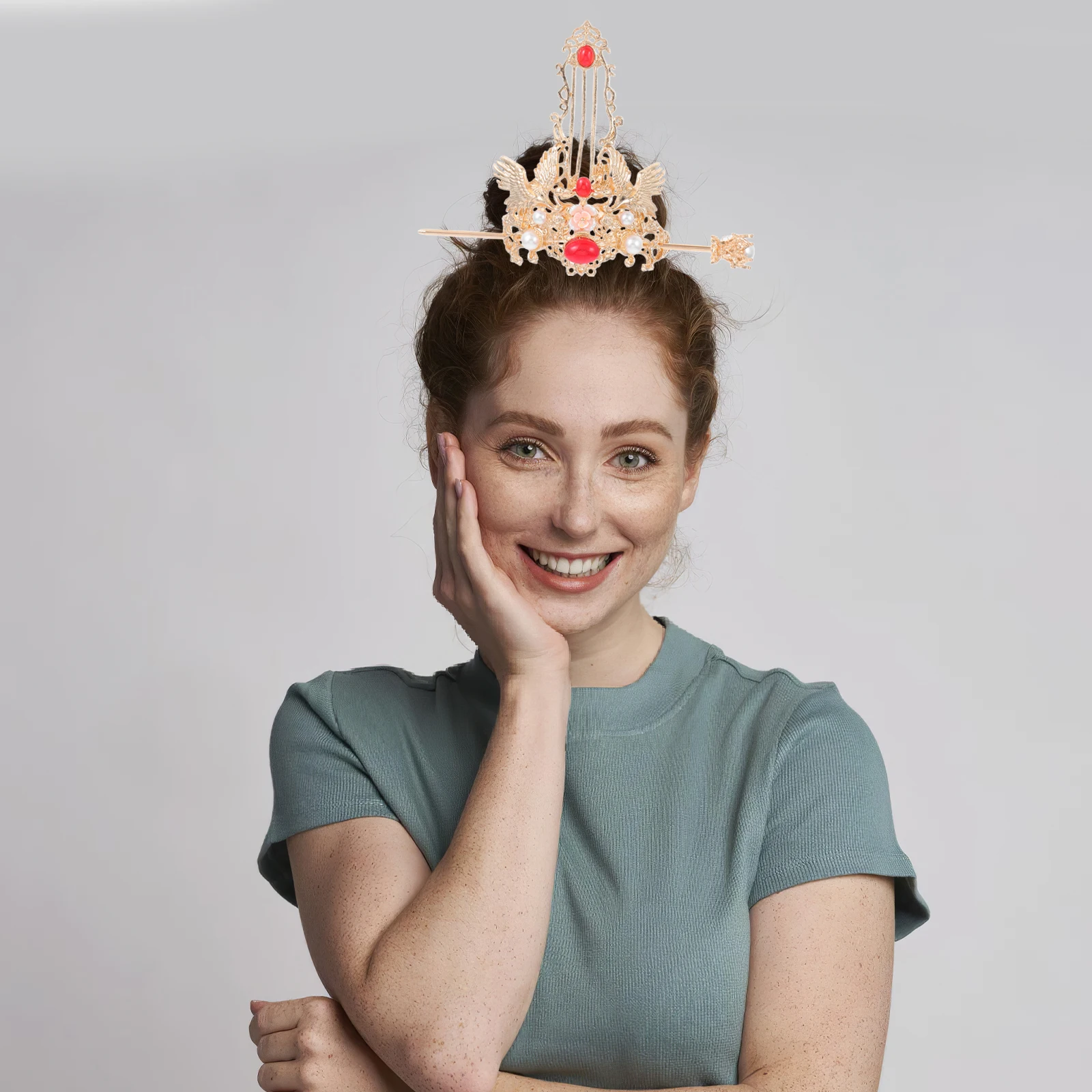 

1 set 1 Set Retro Chinese Hair Coronet Stick Pin Vintage Crown For Women Girls Elegant Wedding Party Cosplay Costume