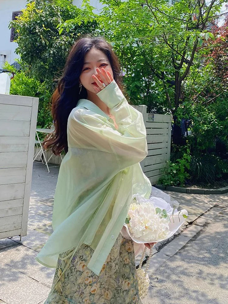  Sun Protection Shirt Women's Summer Thin Veil Outdoor Wear Strap Outer Cardigan Snowflake Shirt Coat Spring Autumn