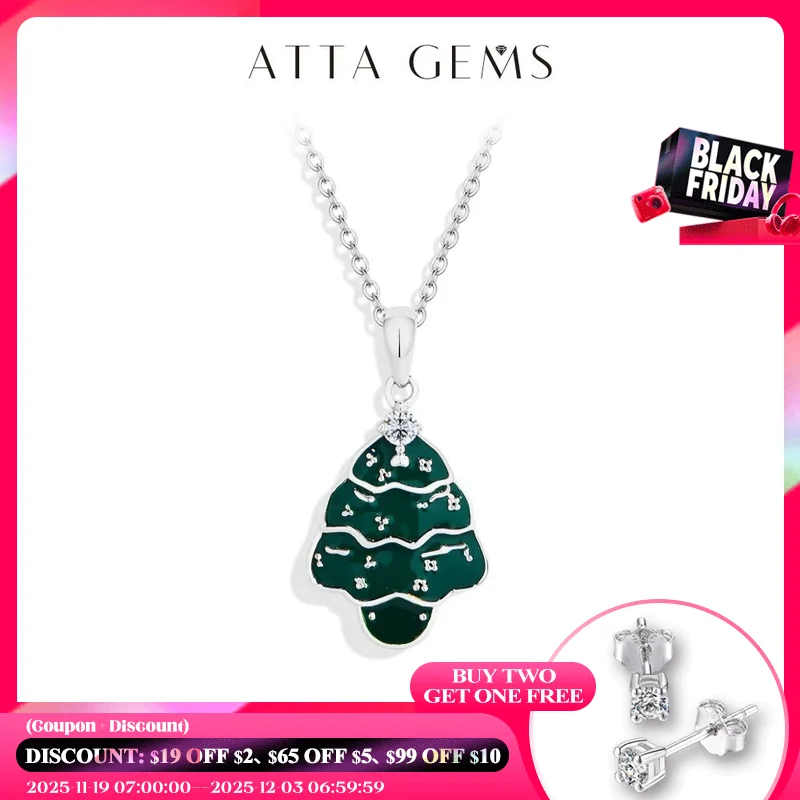 

ATTAGEMS S925 Sterling Silver Moissanite Necklace for Women New Year Christmas Tree Pendant Party Gifts Fashion Jewelry 45+5cm