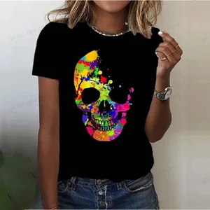 Women's shirt printed in 3D skull, Mexican style, top, short sleeve, breathable, chic, street, casual, 2024 6 Main Sales Mexican Skull - №2