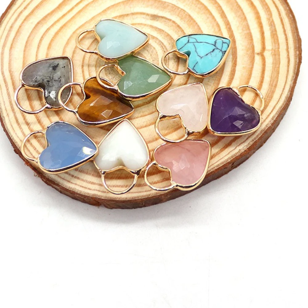 

Eye-catching Natural Stone Charm 2 Pcs Heart Shaped Aquamarine Blue Turquoise Pendant For Valentine's Day Gift Jewelry Accessory