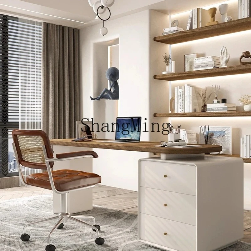 

SM new cream wind solid wood desk storage cabinet integrated light luxury modern simple computer desk writing desk