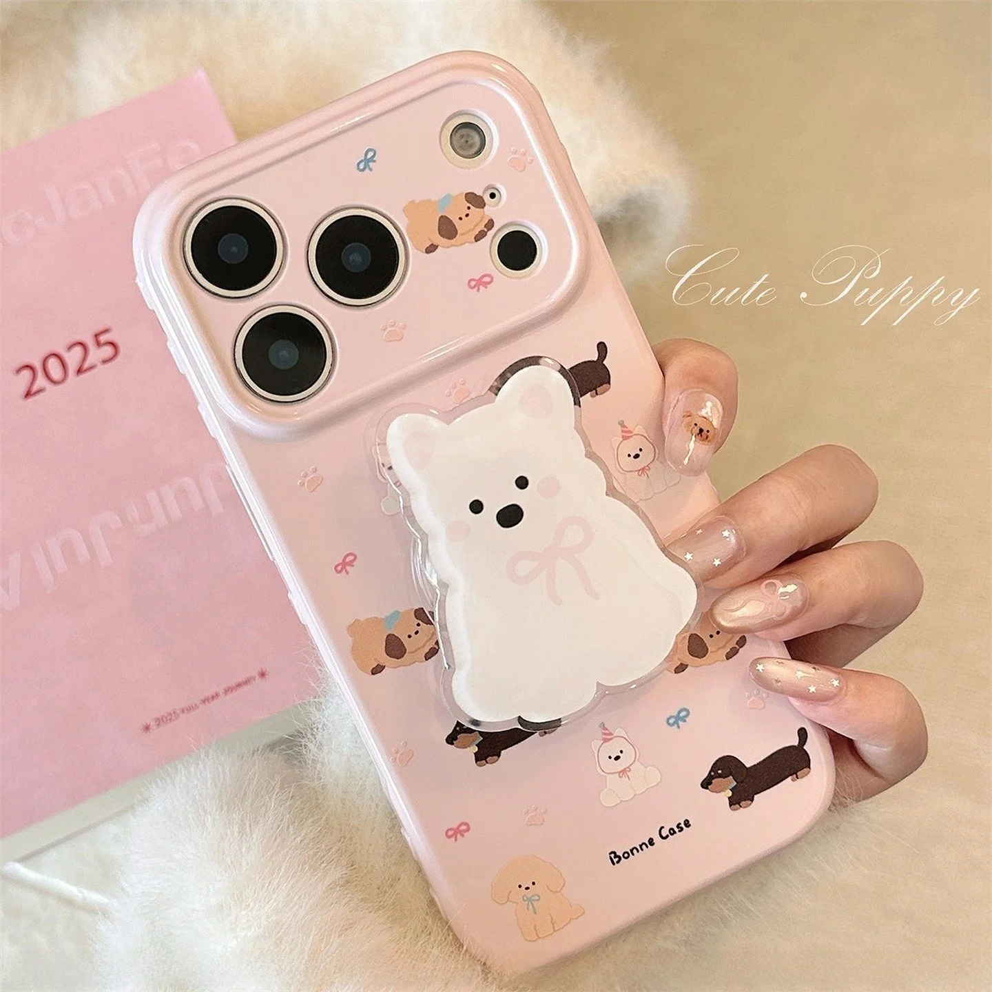capa-de-celular-iphone-17-pro-max-rosa-com-cachorrinho-fofo-estilo-coreano-porta-cartoes-unissex-tendencia-de-verao-2026