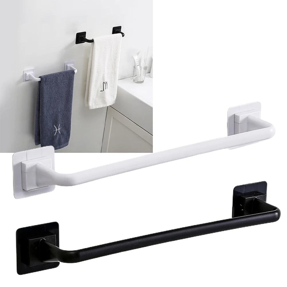 Self-Adhesive Wall-Mounted Bathroom Towel Rod Towel Bar Stick-On Wall Bath Towel Holder Rail Rack 26.5cm Bathroom Accessorie