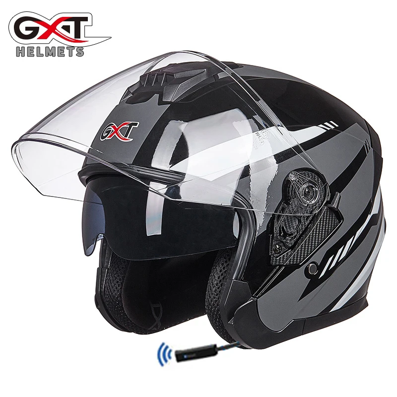 GXT Motorcycle Helmet Headset Wireless Speaker Bluetooth-compatible Open Face Moto Casco MotoBike Double Visor Crash Helmets