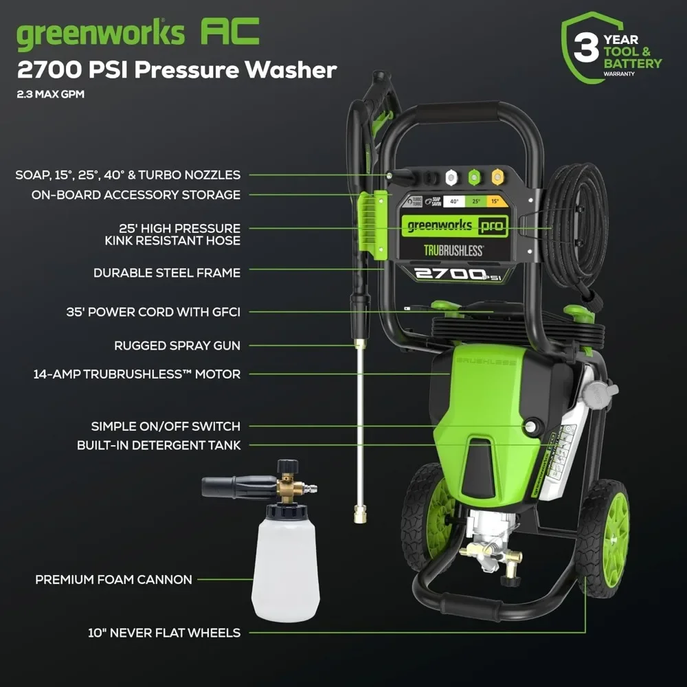 2700 PSI Pressure Washer (2.3 GPM Max) with Foam Cannon -Remove Pesky Dirt and Grime on Siding, Fences, Patios, Driveways