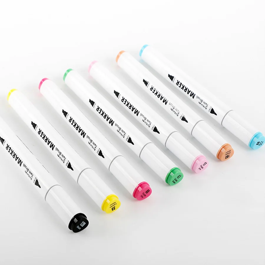 Colorful Double-ended Marker Smooth Creation Fiber Nib Pen Cap with Color Code Comfortable Grip Student Painting Study